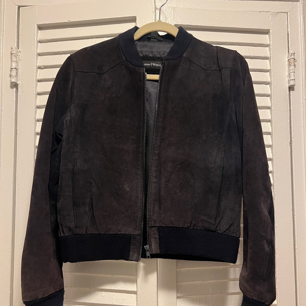 Navy Suede Bomber Jacket